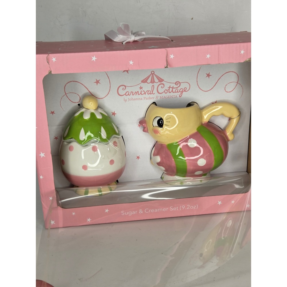 Johanna Parker Carnival Cottage Sugar and Creamer Set Magenta Chick Easter